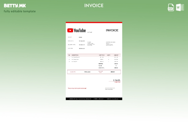 Шаблон за фактура на YouTube во модерен стил на САД